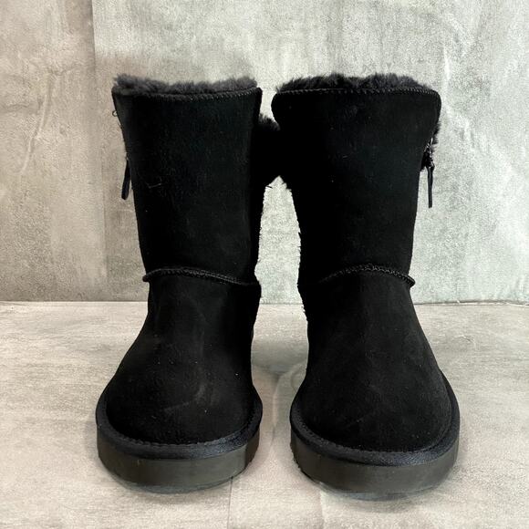 STYLE & CO Women's Black Leather Faux Fur Maevee Pull-On Winter Booties SZ 10 - Picture 1 of 9